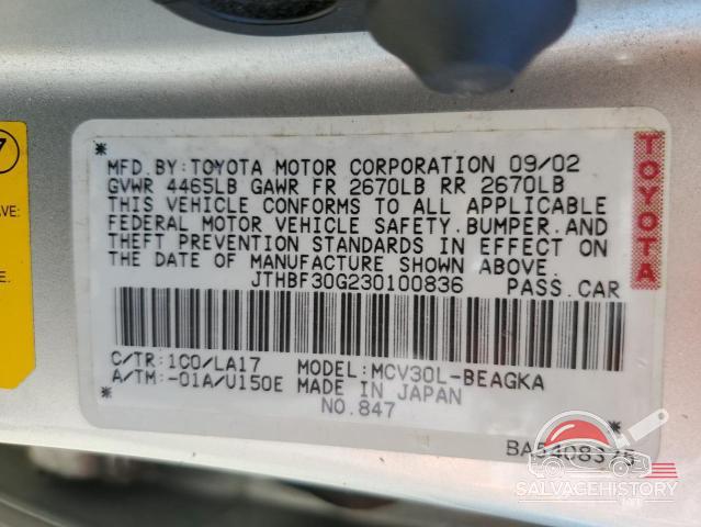JTHBF30G230100836 2003 LEXUS ES300 photo no. 12