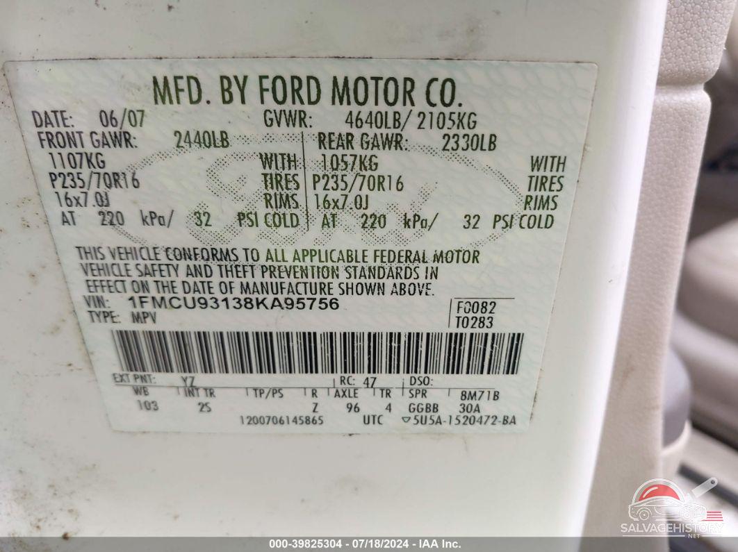 1FMCU93138KA95756 2008 FORD ESCAPE photo no. 9