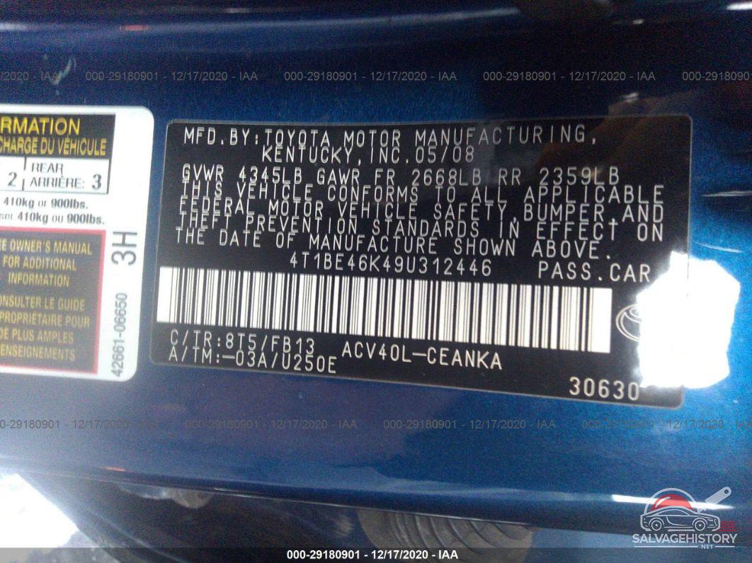 4T1BE46K49U312446 2009 TOYOTA CAMRY photo no. 9