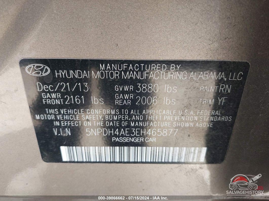 5NPDH4AE3EH465877 2014 HYUNDAI ELANTRA photo no. 9