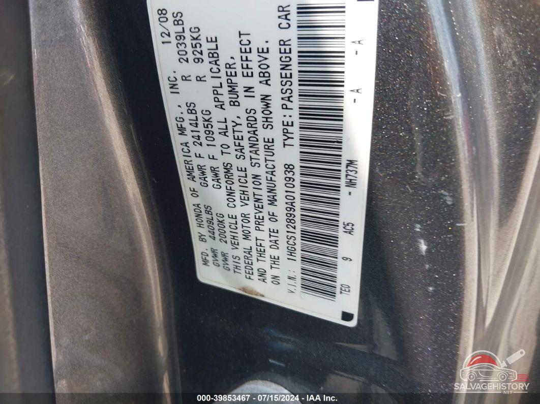 1HGCS12899A010938 2009 HONDA ACCORD photo no. 9