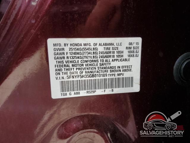 5FNYF5H35GB010189 2016 HONDA PILOT photo no. 13