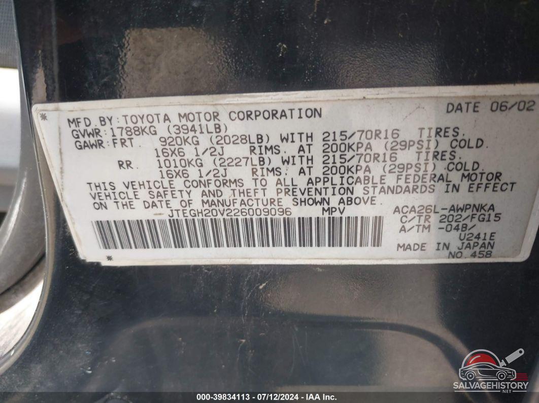 JTEGH20V226009096 2002 TOYOTA RAV4 photo no. 9