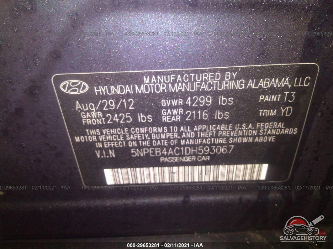 5NPEB4AC1DH593067 2013 HYUNDAI SONATA photo no. 9