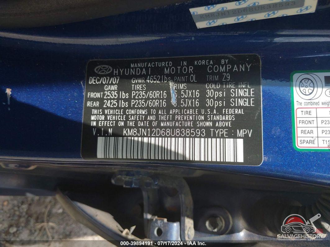 KM8JN12D68U838593 2008 HYUNDAI TUCSON photo no. 8