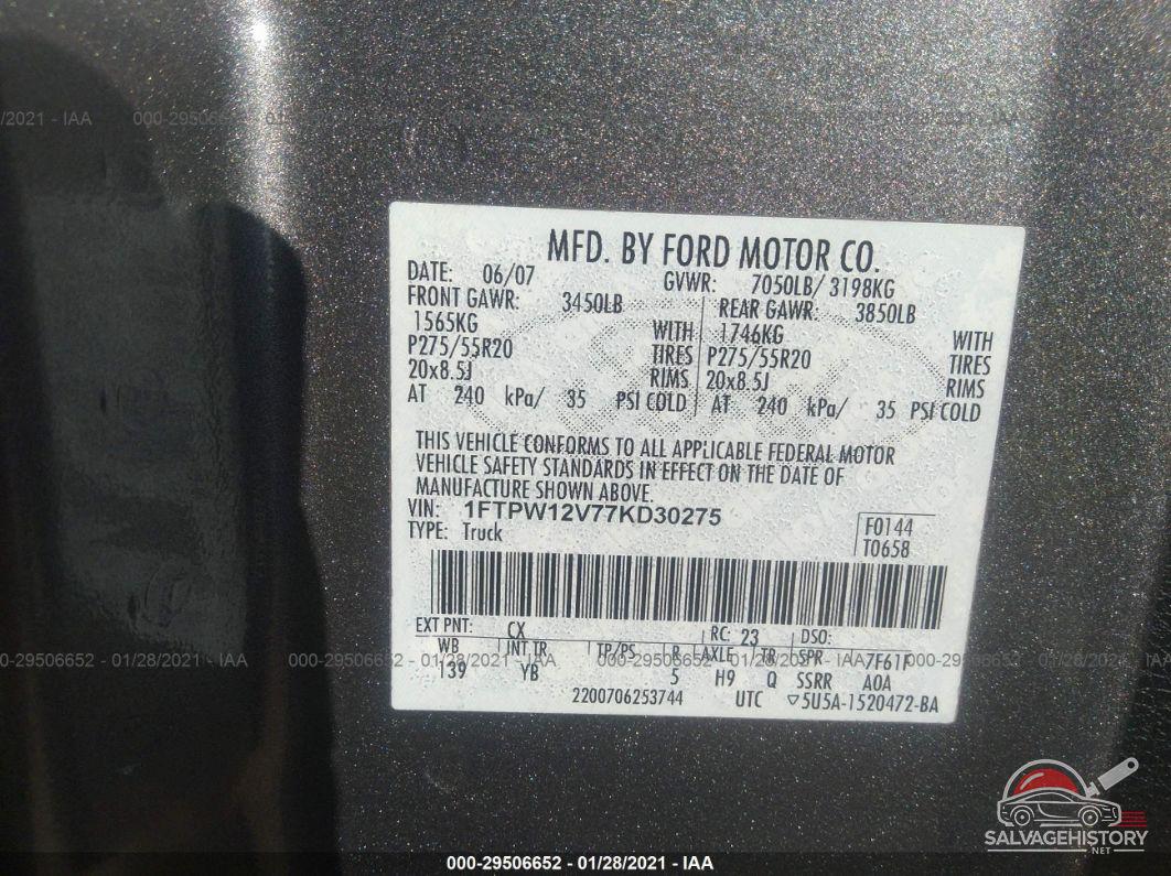 1FTPW12V77KD30275 2007 FORD F-150 photo no. 9