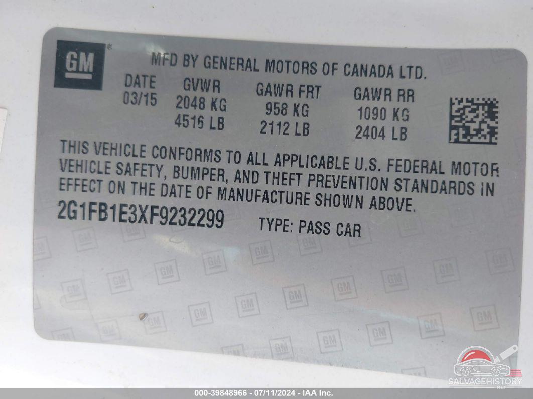 2G1FB1E3XF9232299 2015 CHEVROLET CAMARO photo no. 9