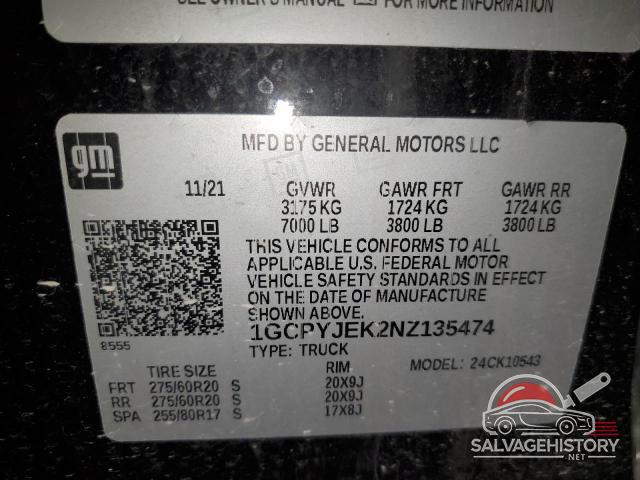 1GCPYJEK2NZ135474 2022 CHEVROLET ALL Models photo no. 12