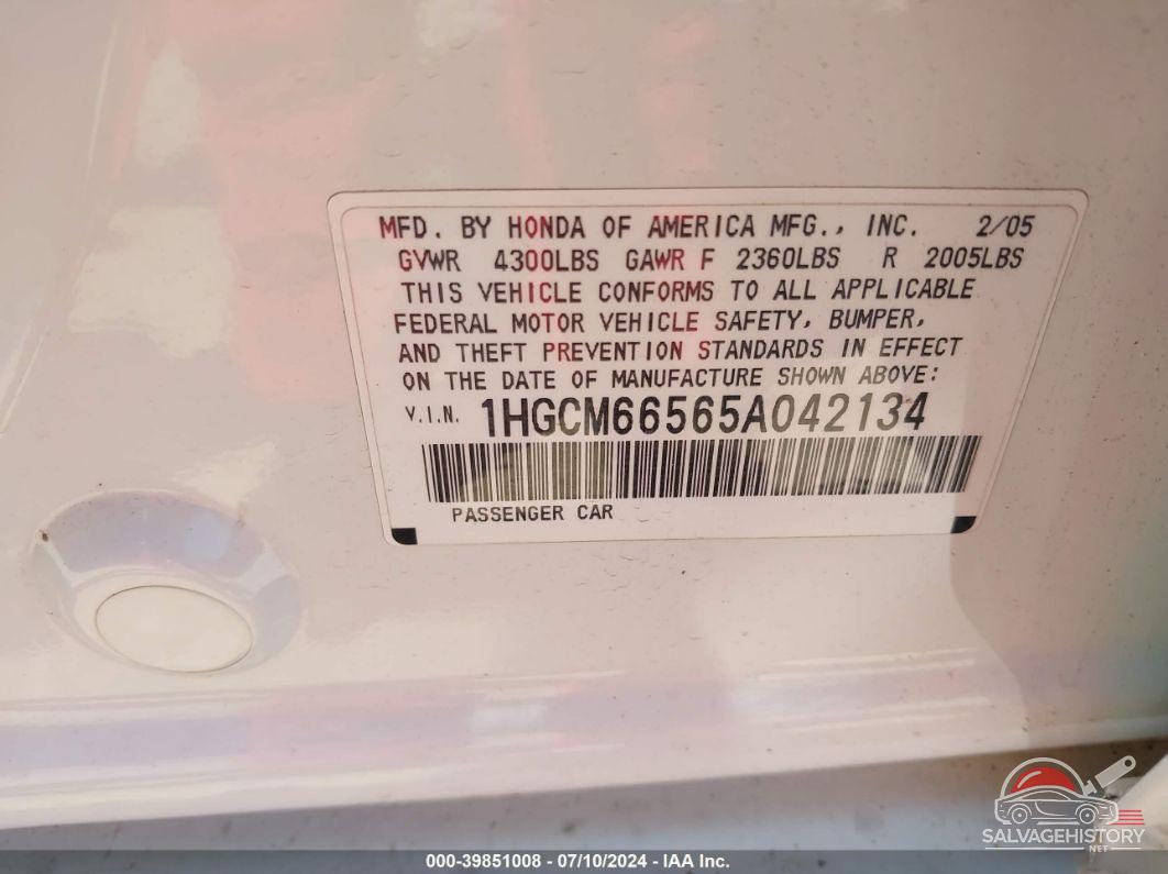 1HGCM66565A042134 2005 HONDA ACCORD photo no. 9