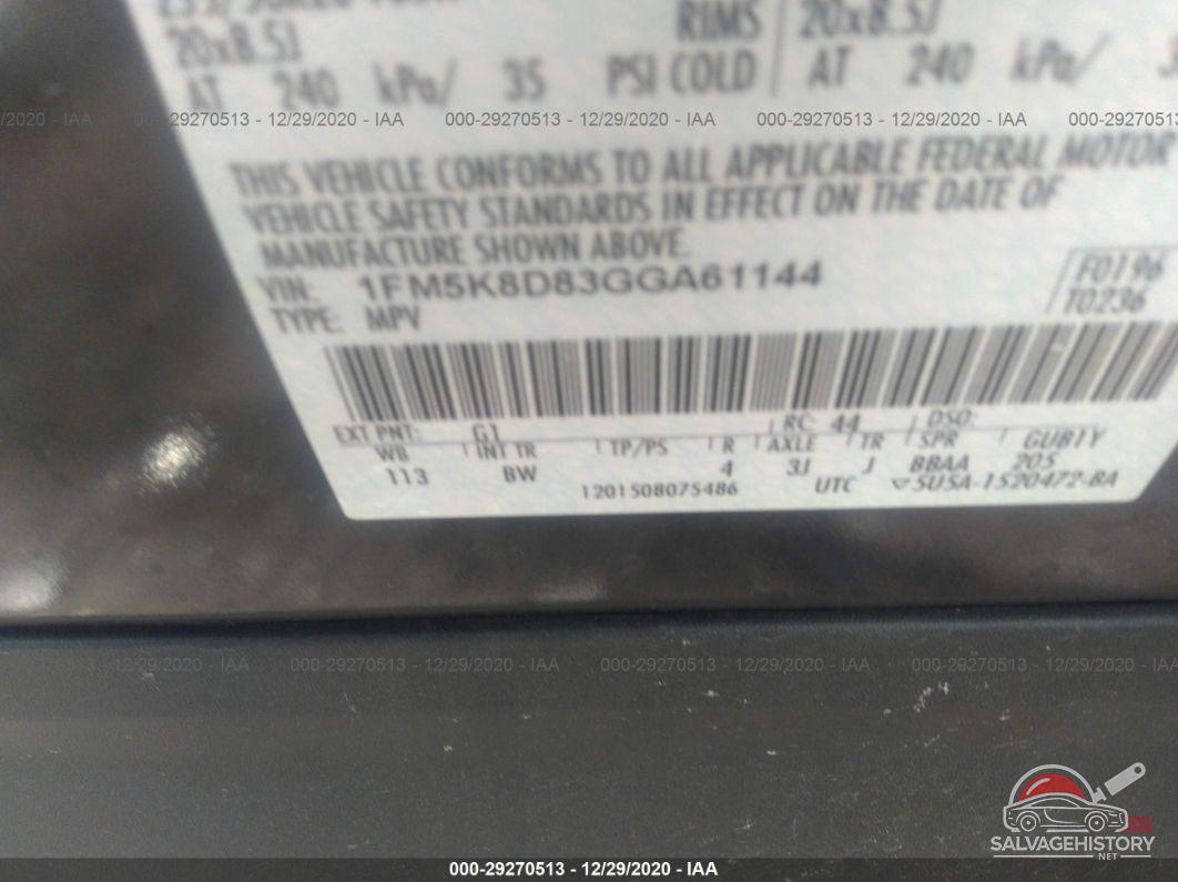 1FM5K8D83GGA61144 2016 FORD EXPLORER photo no. 9