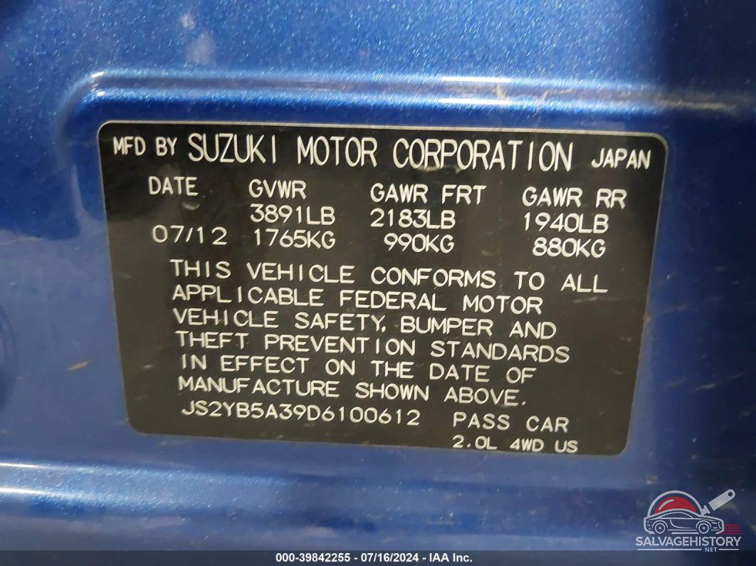 JS2YB5A39D6100612 2013 SUZUKI SX4 photo no. 9