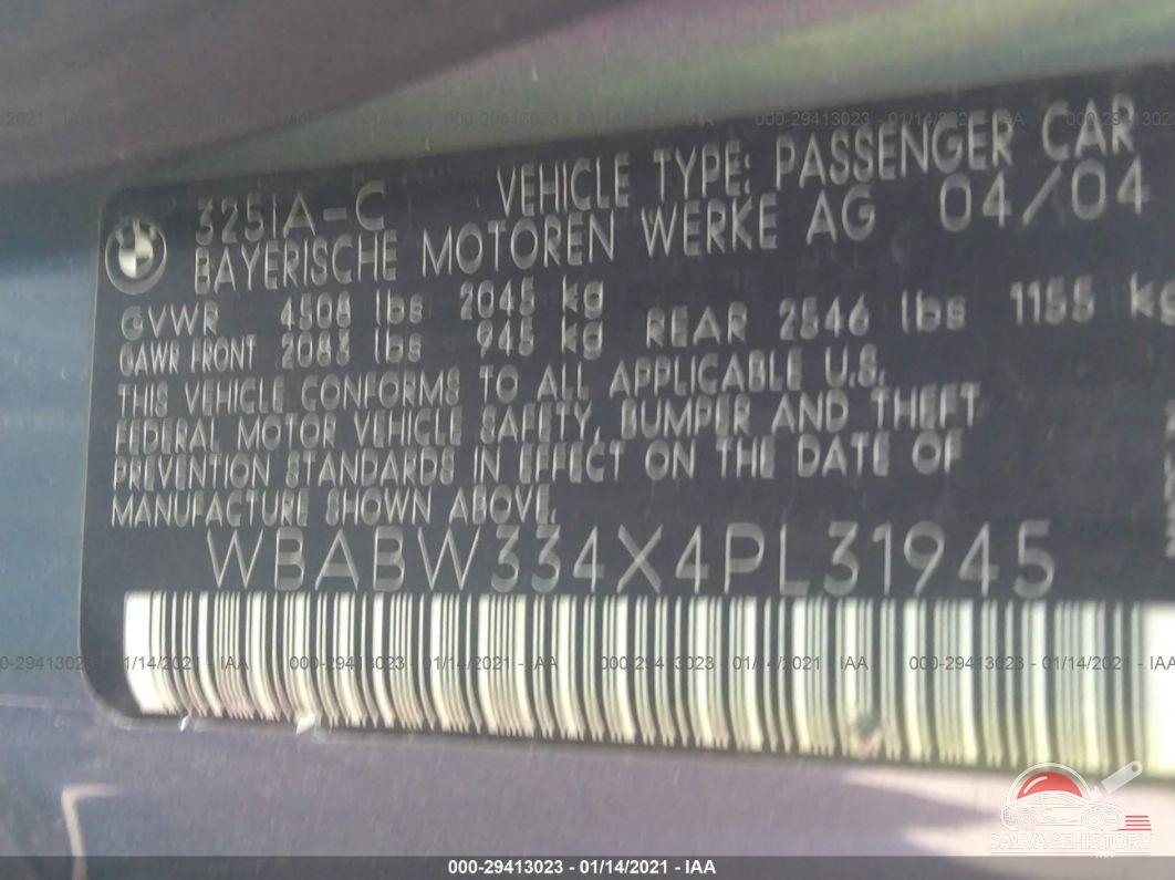 WBABW334X4PL31945 2004 BMW 3 SERIES photo no. 9