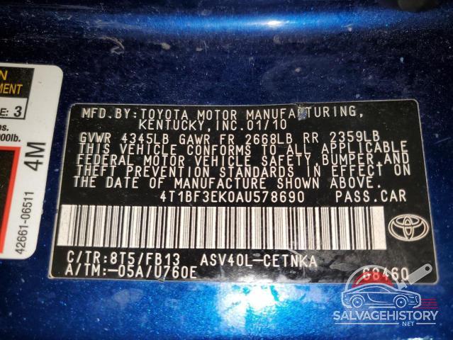 4T1BF3EK0AU578690 2010 TOYOTA CAMRY photo no. 12