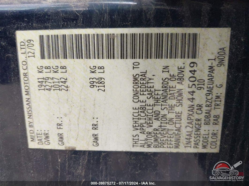 1N4AL2APXAN445049 2010 NISSAN ALTIMA photo no. 9