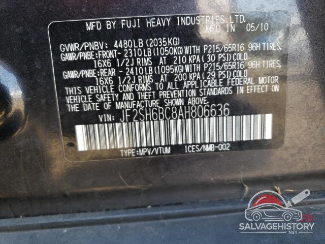 JF2SH6BC8AH806636 2010 SUBARU FORESTER photo no. 12