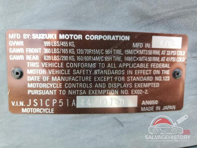 JS1CP51A442101401 2004 SUZUKI AN650 K3 photo no. 9