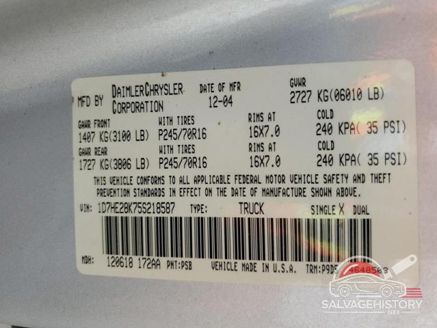 1D7HE28K75S218587 2005 DODGE DAKOTA photo no. 12