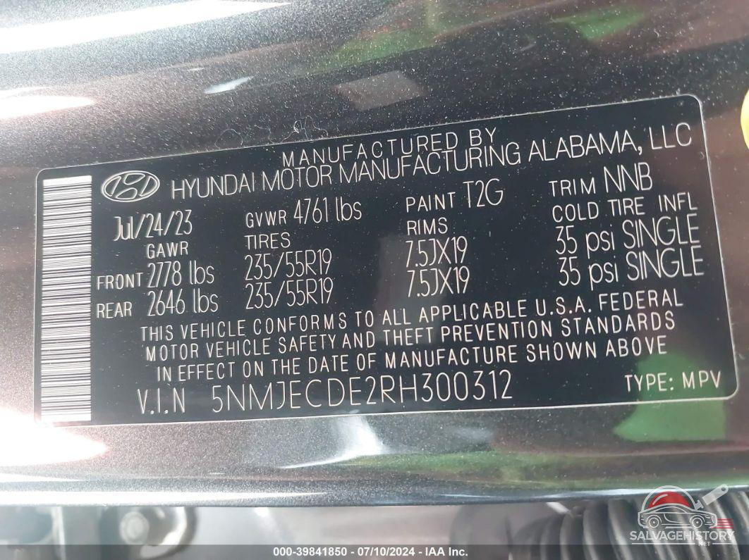 5NMJECDE2RH300312 2024 HYUNDAI TUCSON photo no. 9