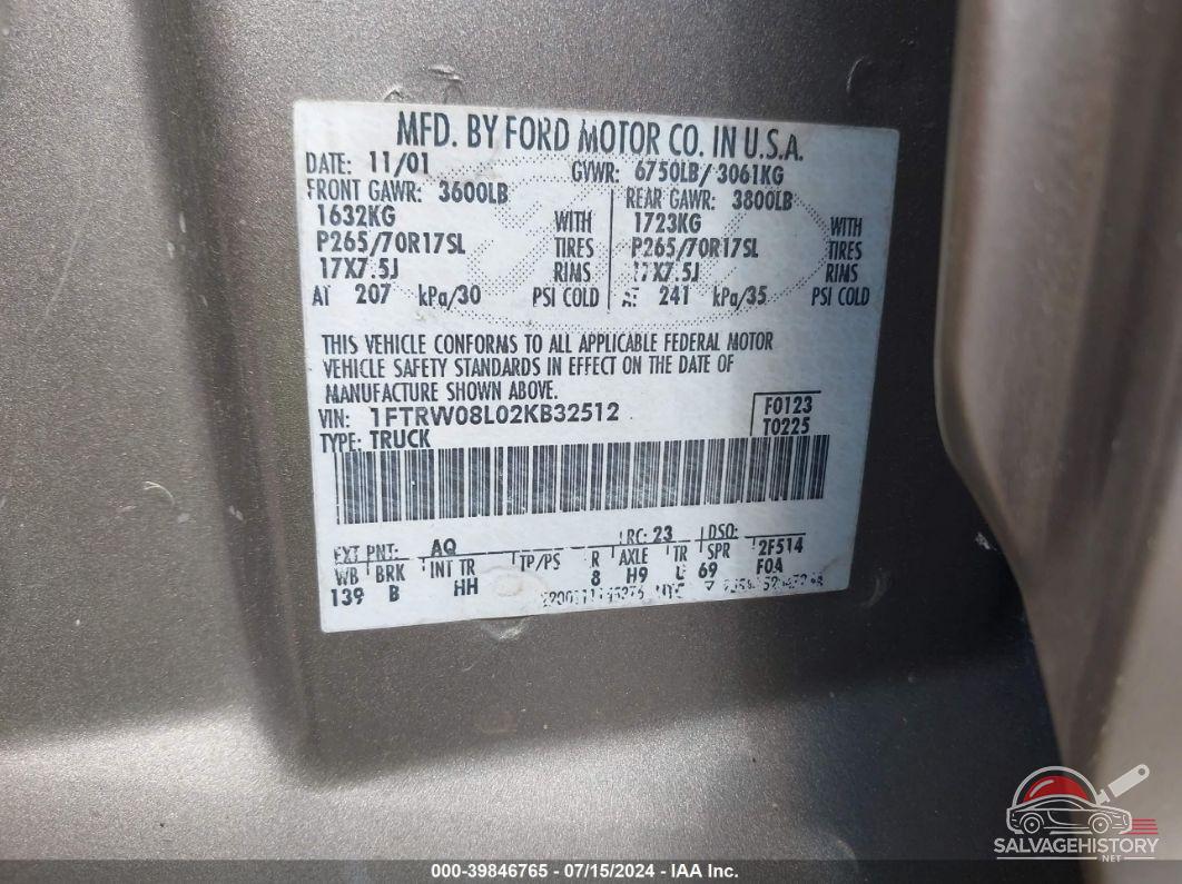 1FTRW08L02KB32512 2002 FORD F150 photo no. 9