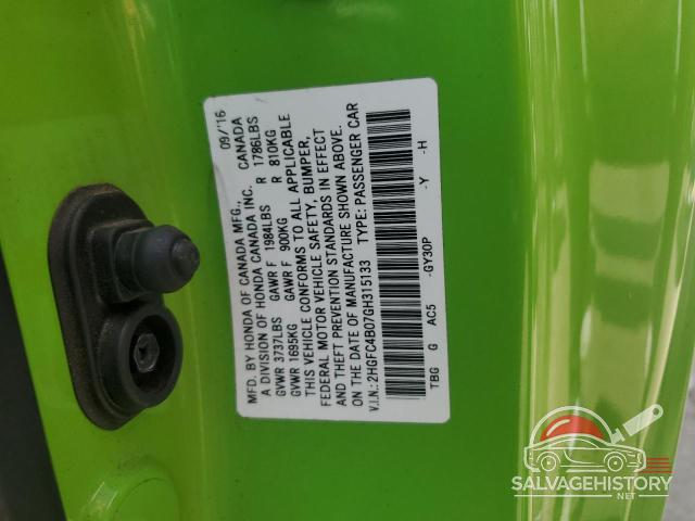 2HGFC4B07GH315133 2016 HONDA CIVIC photo no. 12
