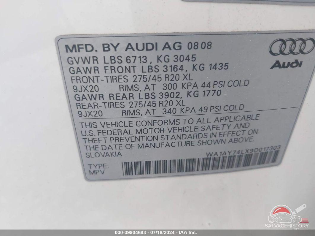 WA1AY74LX9D017303 2009 AUDI Q7 photo no. 9