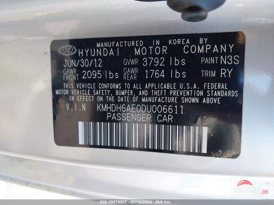 KMHDH6AE0DU006611 2013 HYUNDAI ELANTRA photo no. 9