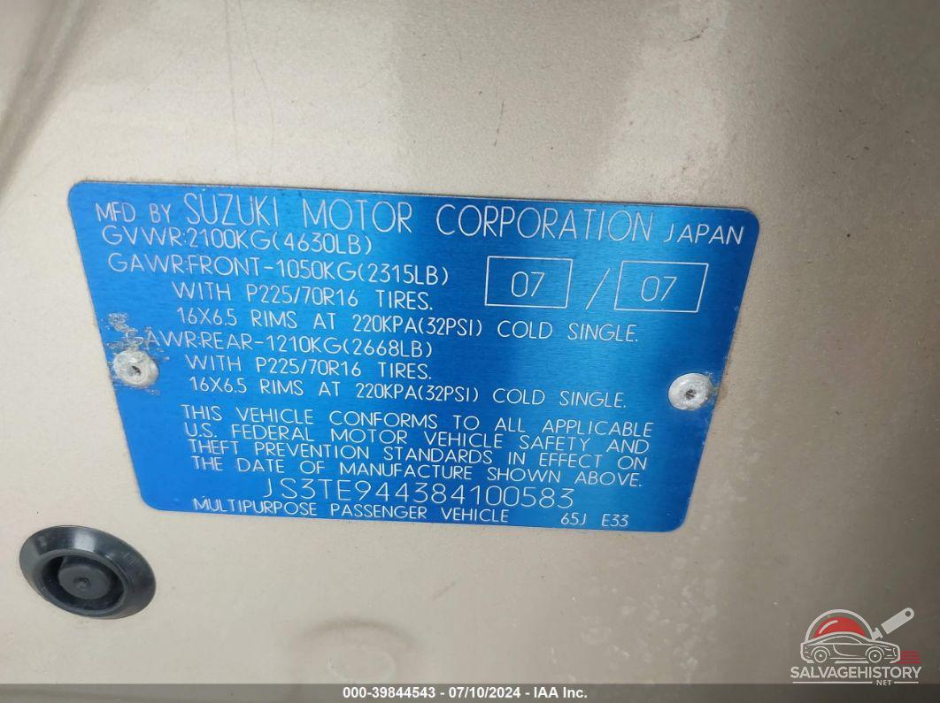 JS3TE944384100583 2008 SUZUKI GRAND VITARA photo no. 9