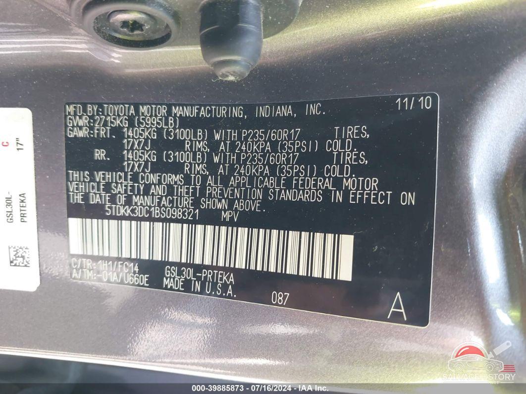 5TDKK3DC1BS098321 2011 TOYOTA SIENNA photo no. 9