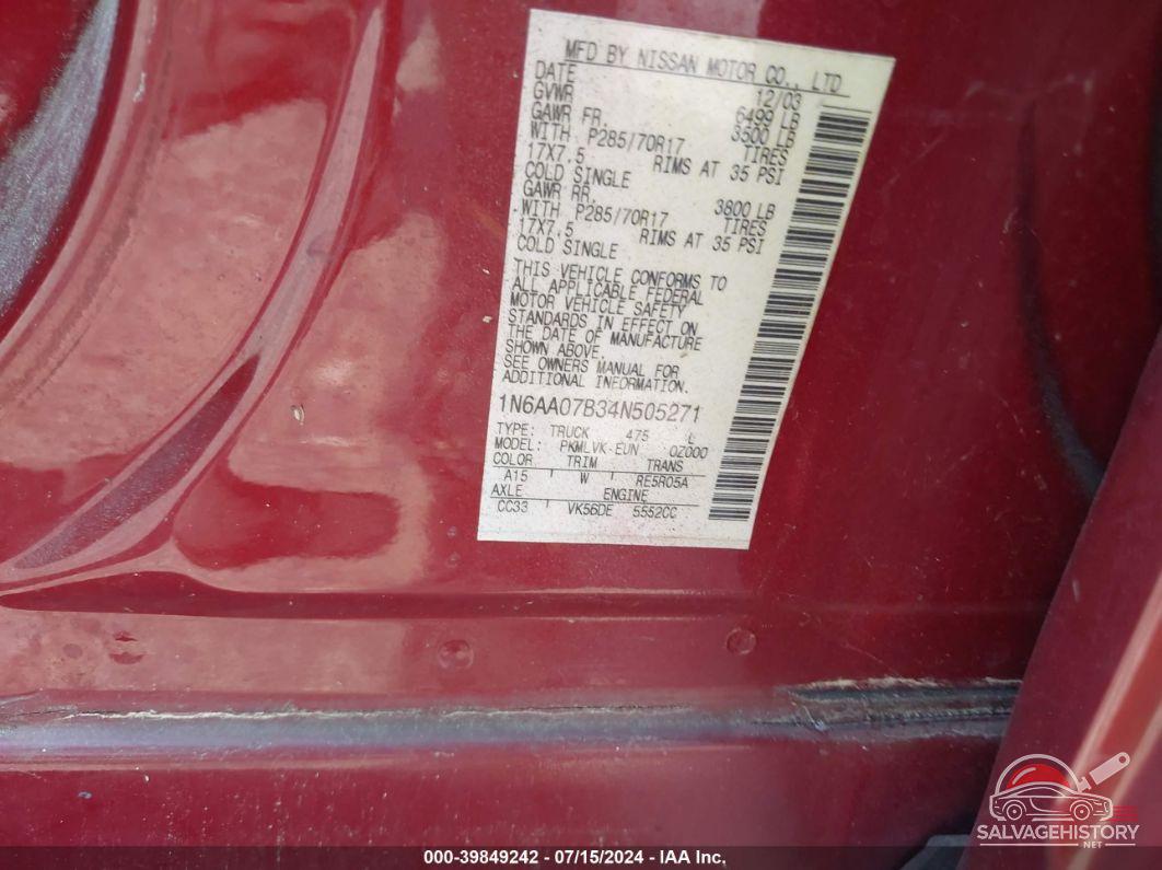1N6AA07B34N505271 2004 NISSAN TITAN photo no. 9