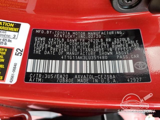 4T1G11AK3LU351480 2020 TOYOTA CAMRY photo no. 12