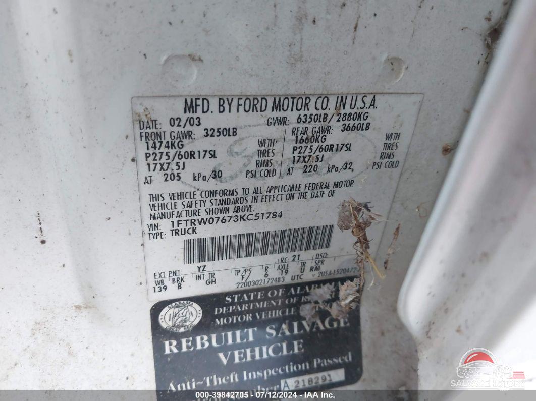1FTRW07673KC51784 2003 FORD F-150 photo no. 9