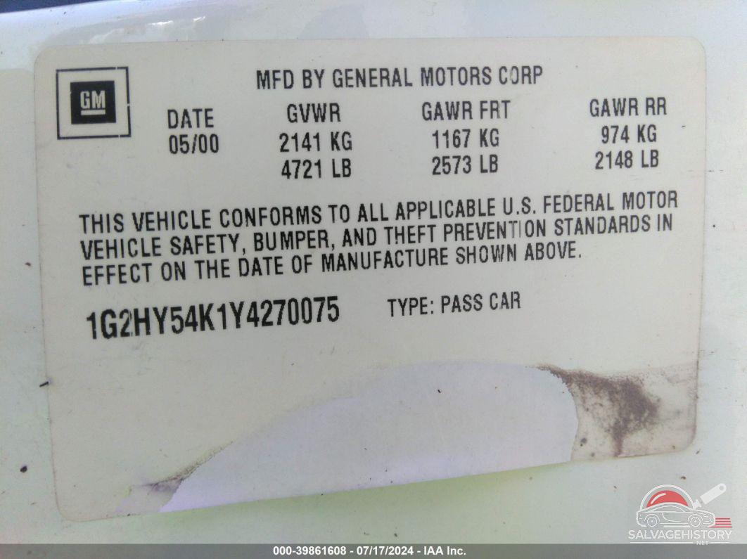 1G2HY54K1Y4270075 2000 PONTIAC BONNEVILLE photo no. 9