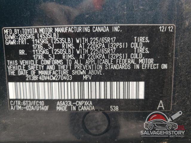 2T3BF4DV4CW270403 2012 TOYOTA RAV4 photo no. 13
