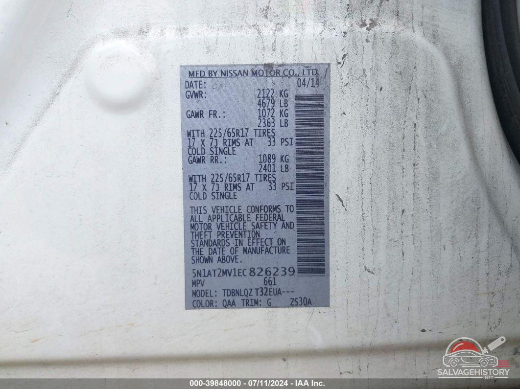 5N1AT2MV1EC826239 2014 NISSAN ROGUE photo no. 9