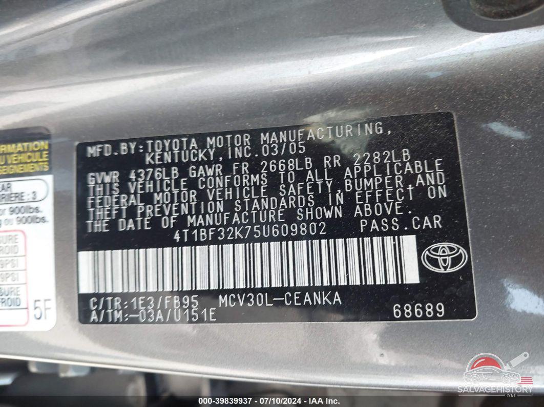 4T1BF32K75U609802 2005 TOYOTA CAMRY photo no. 9