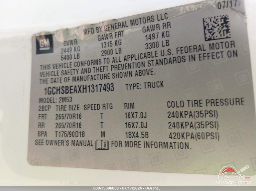1GCHSBEAXH1317493 2017 CHEVROLET COLORADO photo no. 9