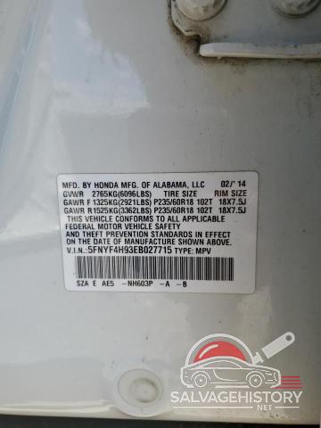 5FNYF4H93EB027715 2014 HONDA PILOT photo no. 13