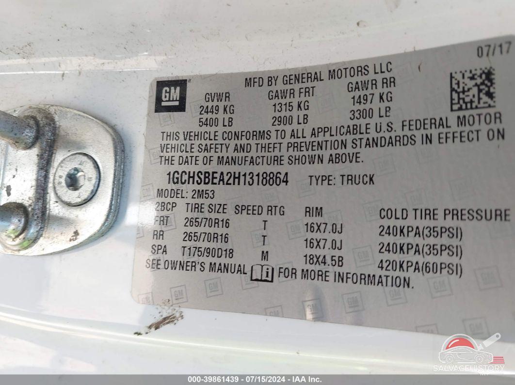 1GCHSBEA2H1318864 2017 CHEVROLET COLORADO photo no. 9