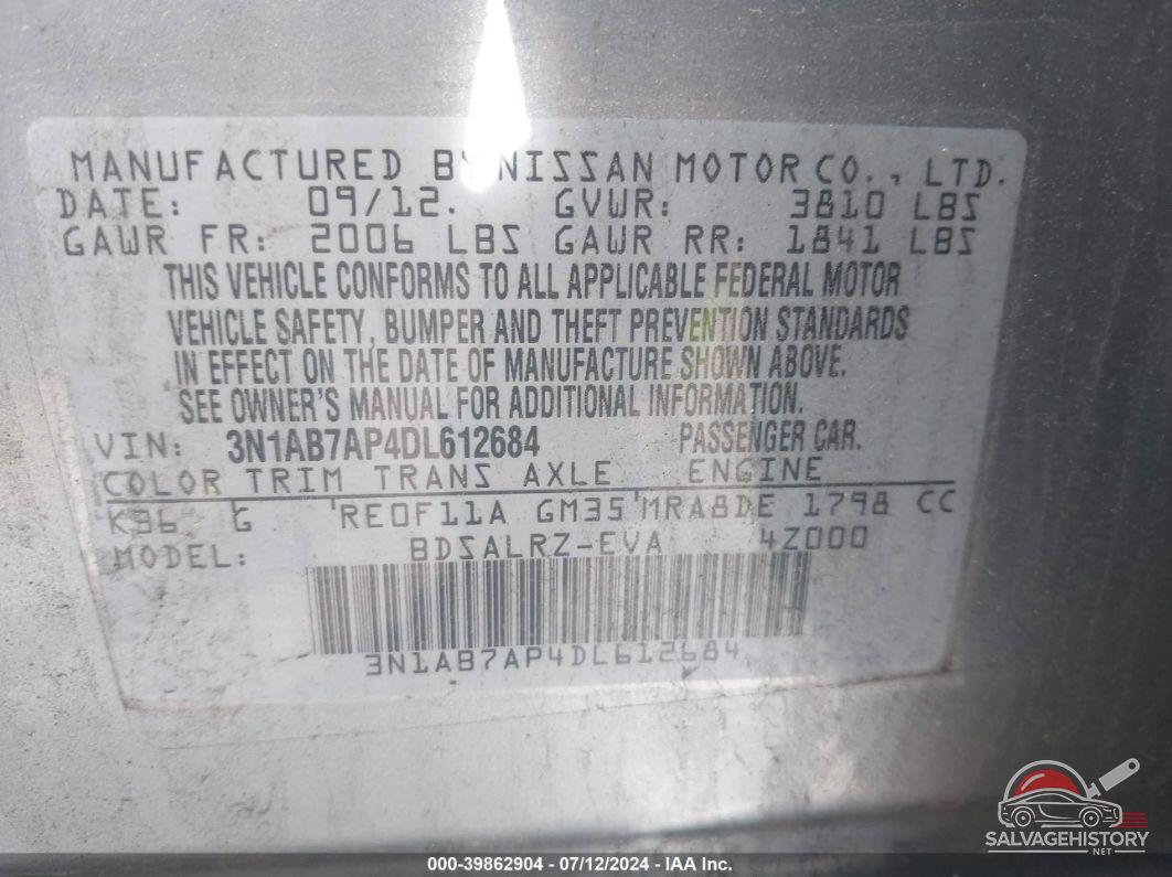 3N1AB7AP4DL612684 2013 NISSAN SENTRA photo no. 9