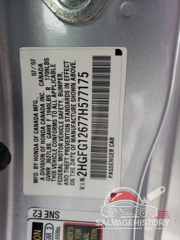 2HGFG12677H577175 2007 HONDA CIVIC photo no. 12