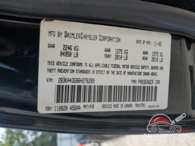 2B3KA43G86H276289 2006 DODGE CHARGER photo no. 12