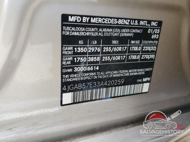 4JGAB57E33A420259 2003 MERCEDES-BENZ M-CLASS photo no. 12
