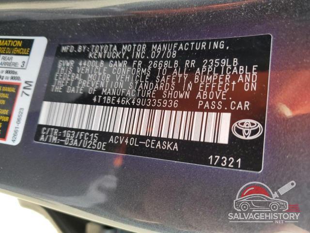4T1BE46K49U335936 2009 TOYOTA CAMRY photo no. 12