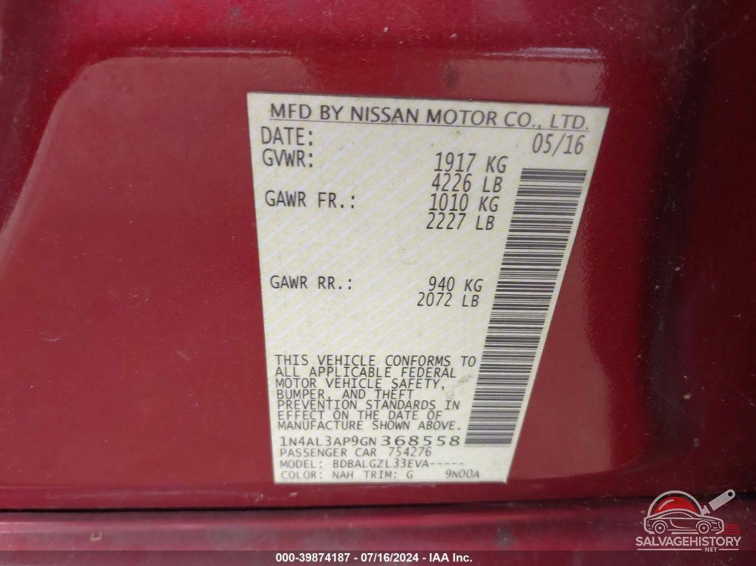 1N4AL3AP9GN368558 2016 NISSAN ALTIMA photo no. 9