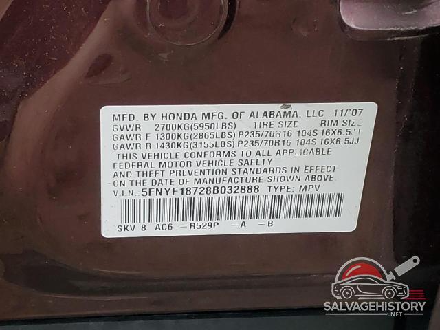 5FNYF18728B032888 2008 HONDA PILOT photo no. 13