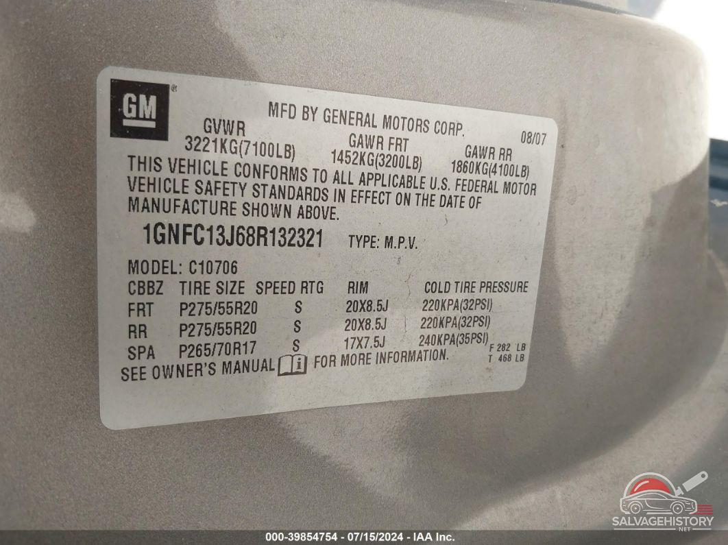1GNFC13J68R132321 2008 CHEVROLET TAHOE photo no. 9