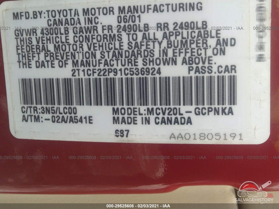 2T1CF22P91C536924 2001 TOYOTA CAMRY SOLARA photo no. 9