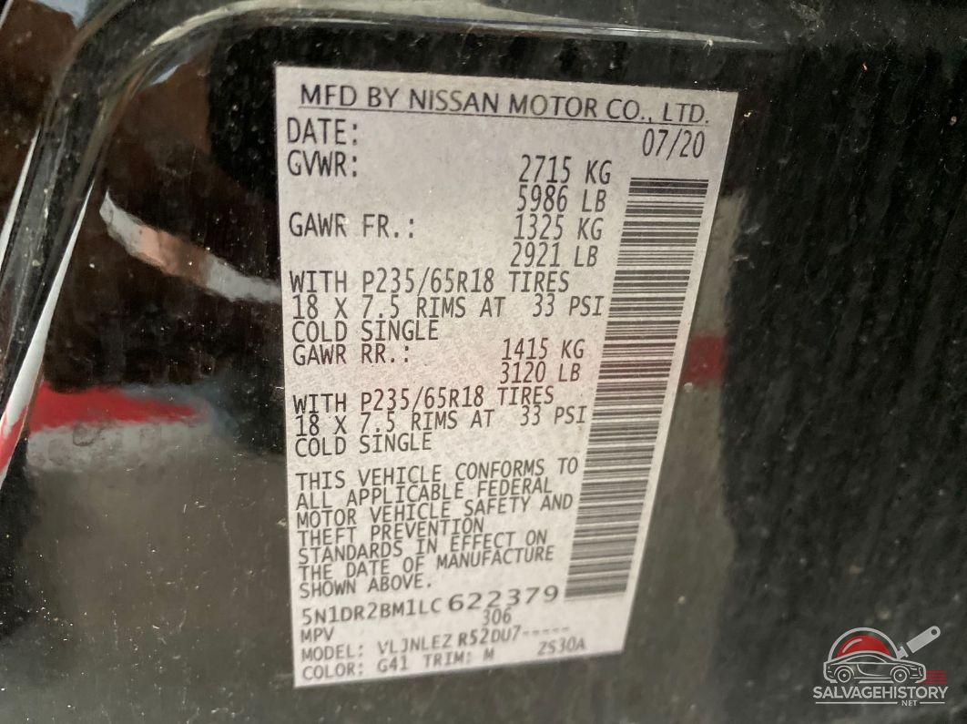 5N1DR2BM1LC622379 2020 NISSAN PATHFINDER photo no. 2
