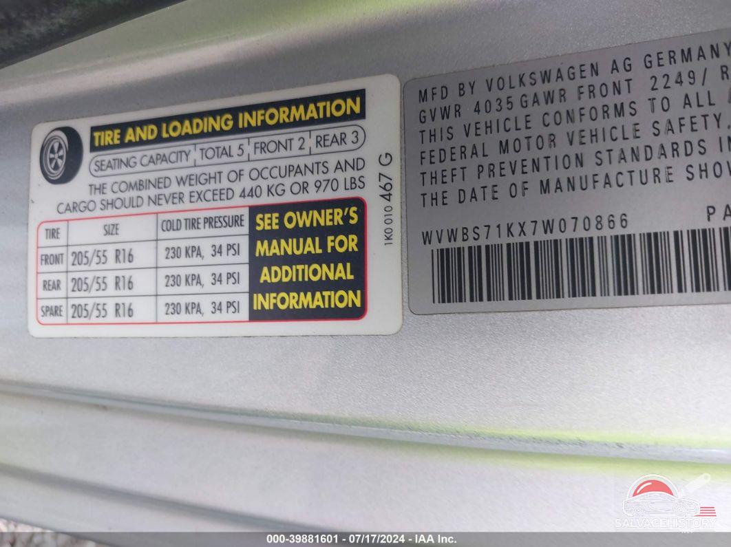 WVWBS71KX7W070866 2007 VOLKSWAGEN RABBIT photo no. 9
