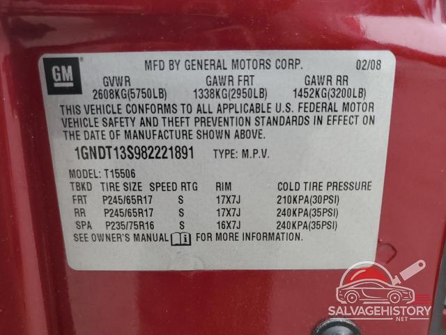 1GNDT13S982221891 2008 CHEVROLET TRAILBLZR photo no. 13